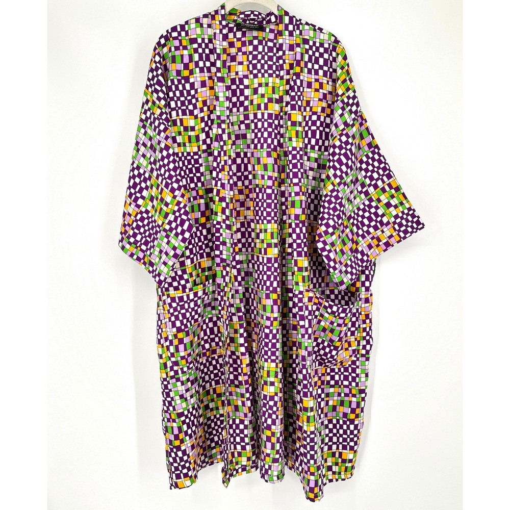 Vintage Towncraft JCPenney Geometric Grid Print Robe Purple White No Belt OSFA
